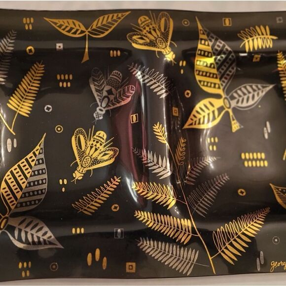 Vintage Mint George Briard Design Divided Smoke Glass Tray w/Gold & Silver Bees - Picture 6 of 6